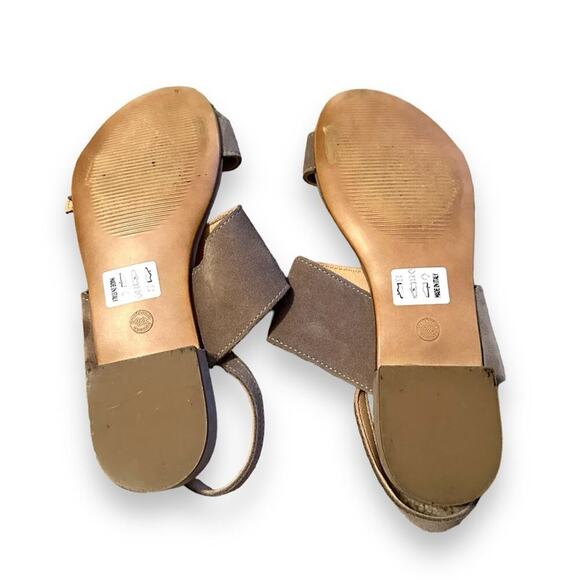 Les Italiennes Taupe Suede Double Strap Buckle Slingback Flat‎ Sandals Sz 39 - Picture 8 of 9